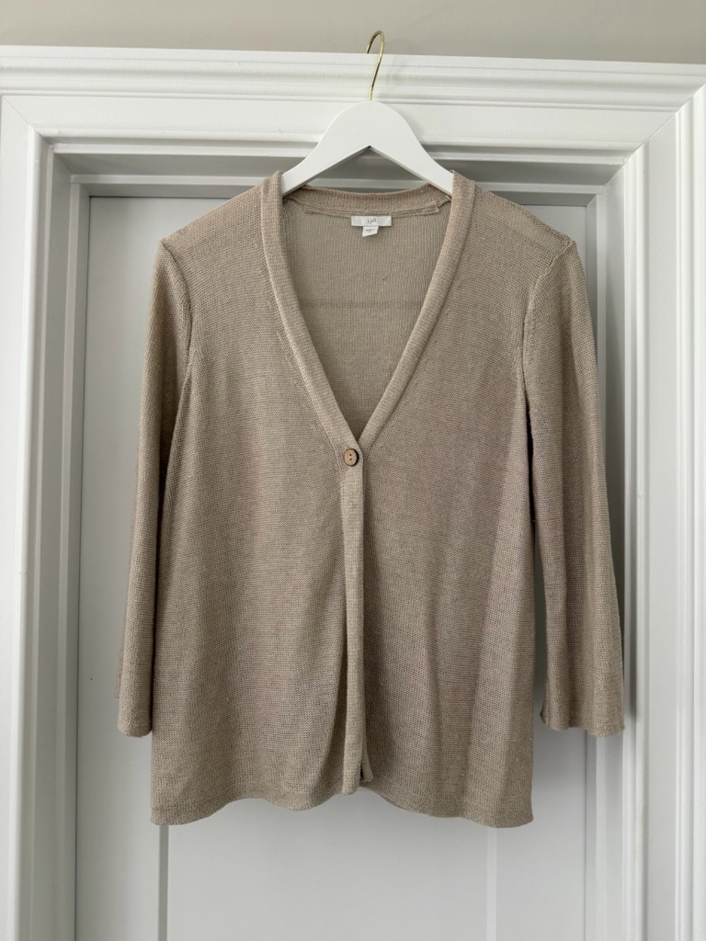 J.Jill Light Taupe V-Neck Linen Blend Women's Cardigan Sweater